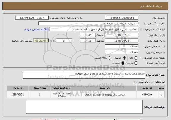 استعلام اجرای عملیات پیاده روسازی و جدولگذاری در معابر شهر جورقان