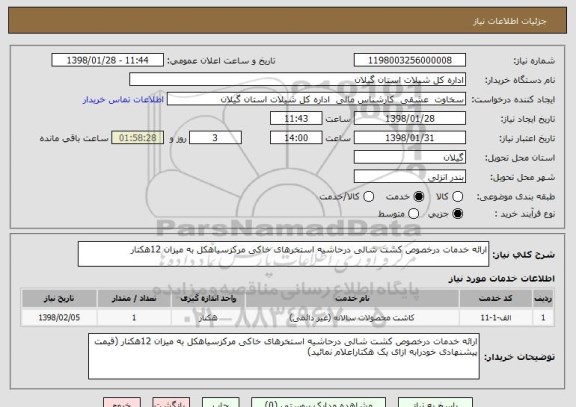 استعلام ارائه خدمات درخصوص کشت شالی درحاشیه استخرهای خاکی مرکزسیاهکل به میزان 12هکتار 