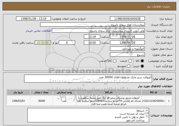 استعلام آنژیوکت سبز مارک مدیفلون تعداد 30000 عدد