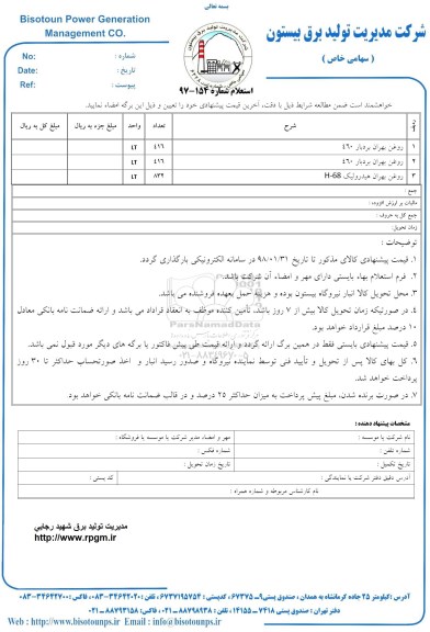 استعلام استعلام روغن بهران هیدرولیک و ...