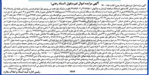مزایده،مزایده ششدانگ دو قطعه آپارتمان 