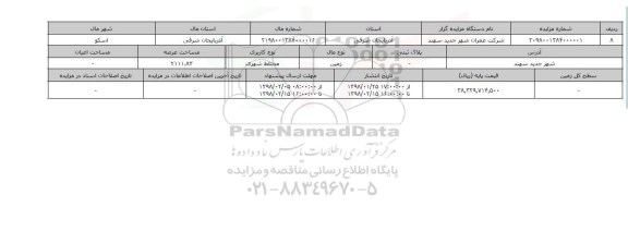 مزایده,مزایده زمین مختلط شهری عرصه 2111.83