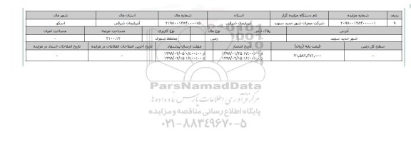 مزایده,مزایده زمین مختلط شهری عرصه 2100.12