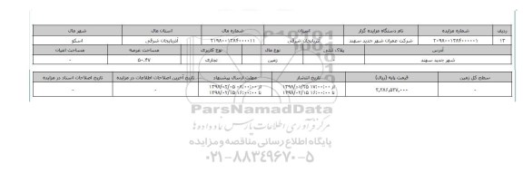 مزایده,مزایده زمین تجاری عرصه 50.47