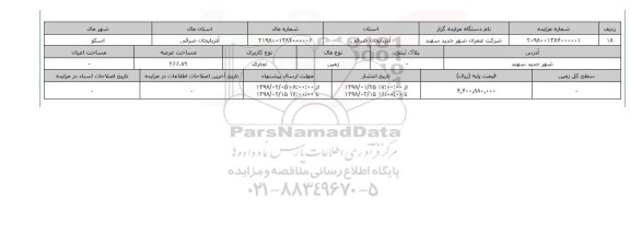 مزایده,مزایده زمین تجاری عرصه 266.72
