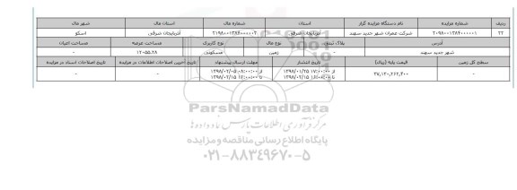 مزایده,مزایده زمین مسکونی عرصه 12055.28