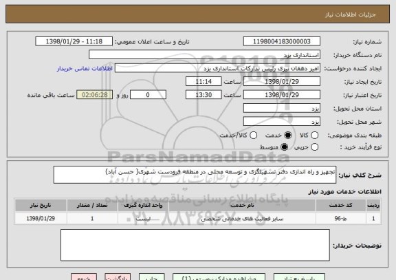 استعلام تجهیز و راه اندازی دفتر تسهیلگری و توسعه محلی در منطقه فرودست شهری( حسن آباد)