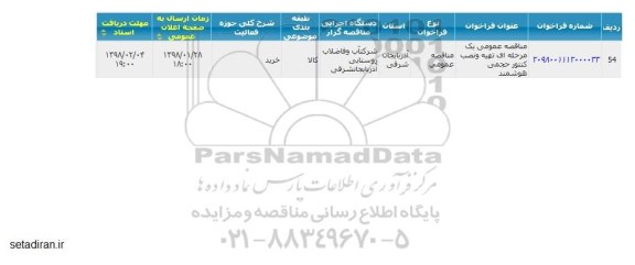 پمناقصه تهیه و نصب کنتور حجمی هوشمند 