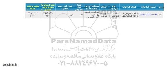 مناقصه عمومی تهیه کابل 