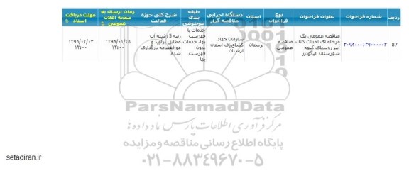 مناقصه عمومی ، مناقصه احداث کانال آببر