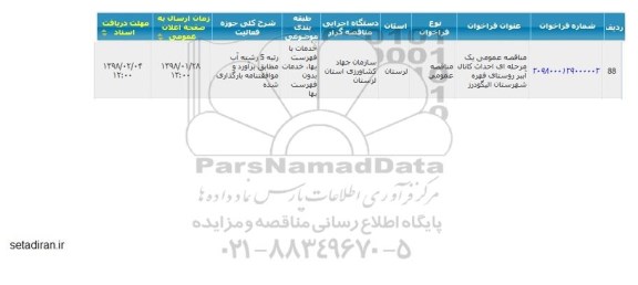 مناقصه عمومی ، مناقصه احداث کانال آببر