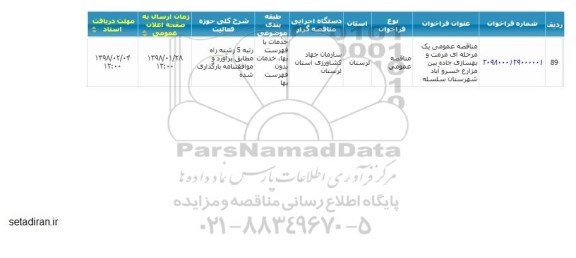 مناقصه عمومی ، مناقصه مرمت و بهسازی جاده بین مزارع