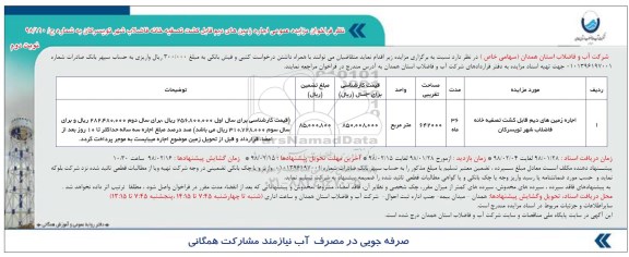 مزایده , مزایده عمومی اجاره زمین های دیم قابل کشت تصفیه خانه فاضلاب- نوبت دوم