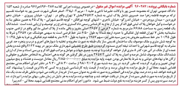 مزایده,مزایده ششدانگ یک قطعه زمین 66.88 مترمربع