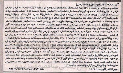  مزایده,مزایده ششدانگ یک قطعه زمین 