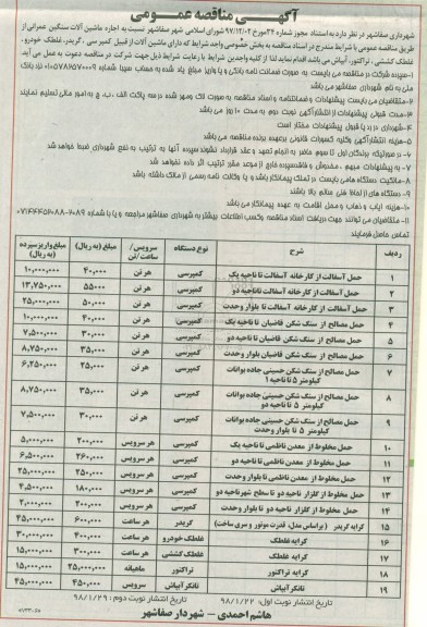 مناقصه عمومی , مناقصه عمومی اجاره ماشین آلات سنگین عمرانی  - نوبت دوم 