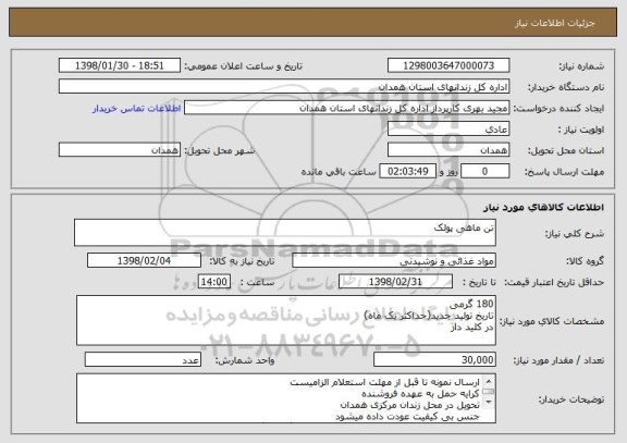 استعلام تن ماهی پولک