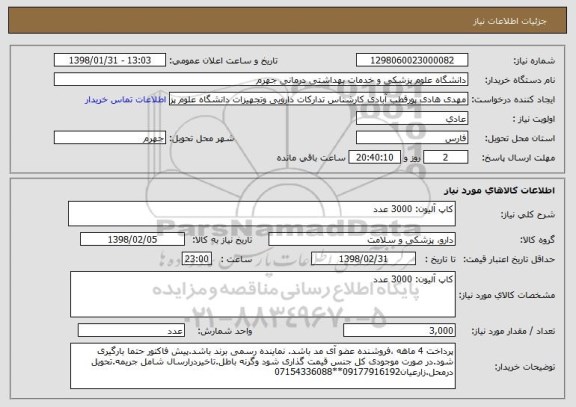 استعلام کاپ آلیون: 3000 عدد 