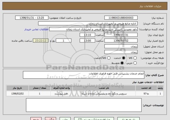 استعلام انجام خدمات پشتیبانی فنی حوزه فناوری اطلاعات
