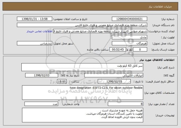 استعلام سر کابل 63 کیلو ولت 