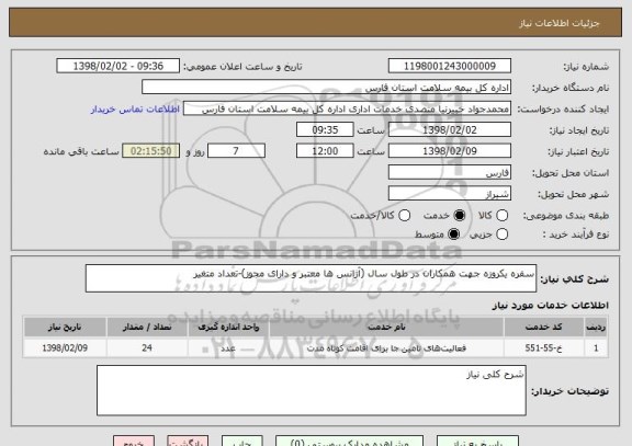 استعلام سفره یکروزه جهت همکاران در طول سال (آژانس ها معتبر و دارای مجوز)-تعداد متغیر