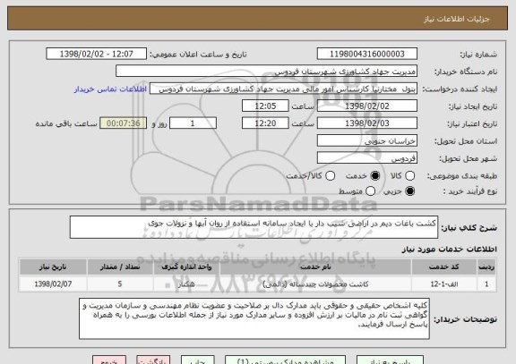 استعلام کشت باغات دیم در اراضی شیب دار با ایجاد سامانه استفاده از روان آبها و نزولات جوی
