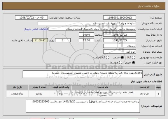 استعلام 23550 عدد چاله کنی به منظور توسعه باغات در اراضی شیبدار (شهرستان چگنی)