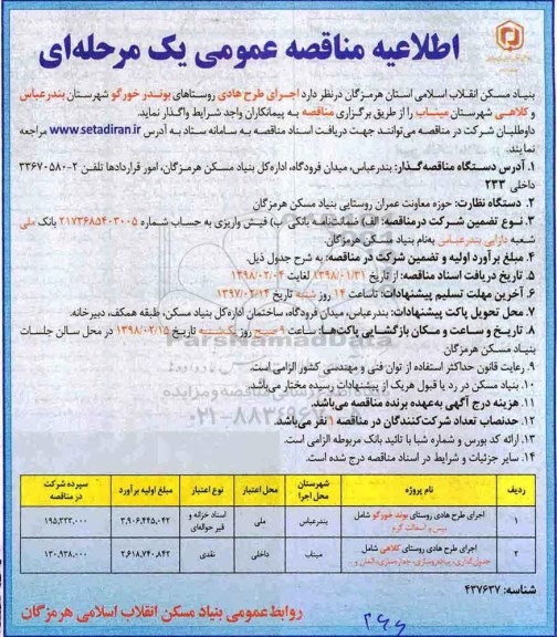 مناقصه, مناقصه اجرای طرح هادی روستاهای...