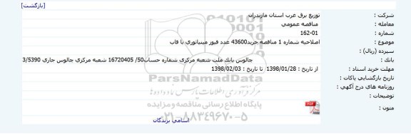 اصلاحیه مناقصه ، مناقصه خرید 43600 عدد فیوز مینیاتوری با قاب 