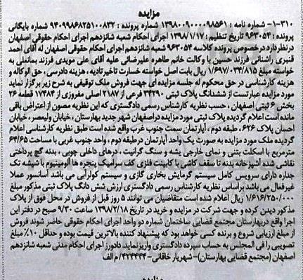 مزایده,مزایده ششدانگ پلاک ثبتی 34290 فرعی از 2187 اصلی
