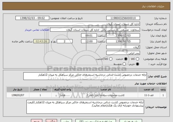 استعلام ارائه خدمات درخصوص کشت شالی درحاشیه استخرهای خاکی مرکز سیاهکل به میزان 12هکتار
