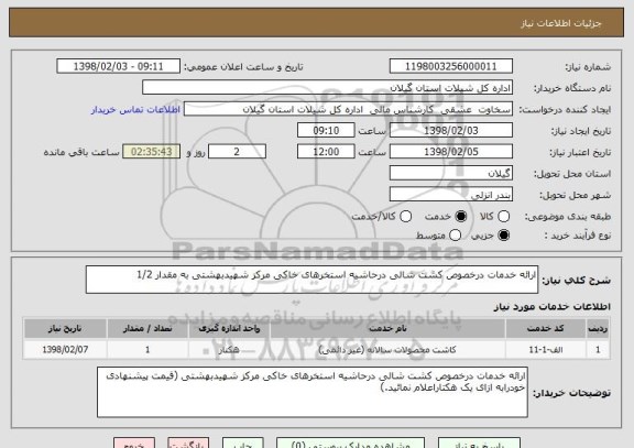 استعلام ارائه خدمات درخصوص کشت شالی درحاشیه استخرهای خاکی مرکز شهیدبهشتی به مقدار 1/2