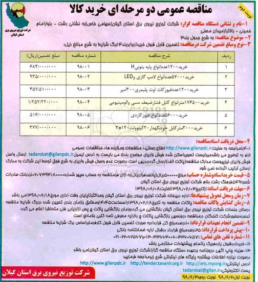 مناقصه عمومی , مناقصه خرید 1200 عدد انواع پایه بتونی H... نوبت دوم 