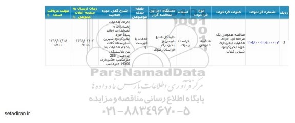 مناقصه اجرای عملیات آبخیزداری حوزه آبخیز