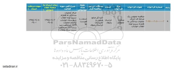 مناقصه اجرای عملیات بندخاکی به همراه سرریز
