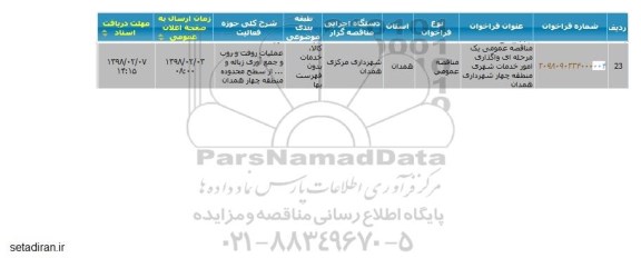 مناقصه واگذاری امور خدمات شهری 