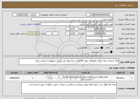 استعلام ارائه خدمات بیمه حوادث وبیماری جهت 28قلاده سگ مواد یاب گمرک جمهوری اسلامی ایران 