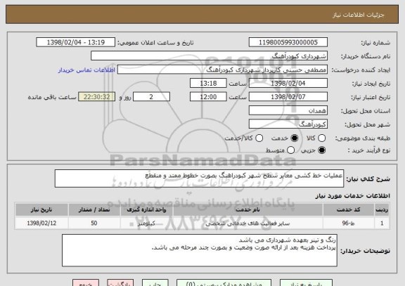 استعلام عملیات خط کشی معابر سطح شهر کبودراهنگ بصورت خطوط ممتد و منقطع 