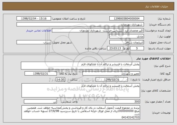 استعلام پخش آسفالت با فینیشر و تراکم آن با غلتکهای لازم