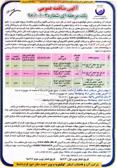 مناقصه , مناقصه اجرای خط انتقال آب شهر... 
