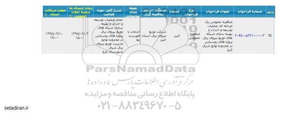 مناقصه, مناقصه عملیات توسعه و احداث و بهینه سازی شبکه های