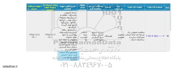 مناقصه ارائه خدمات تمیزکاری سایت و ساختمان اداری 