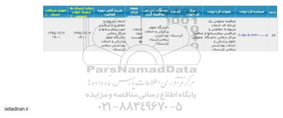 مناقصه , مناقصه عمومی خدمات مربوط به حفاظتی و مراقبتی بیمارستانها و مراکز درمانی 