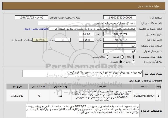 استعلام اراِیه پروانه بهره برداری وزارت صنایع الزامیست ( تصویر بارگذاری گردد ) . 