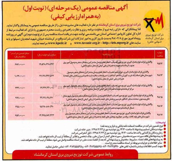مناقصه واگذاری قرائت لوازم اندازه گیری