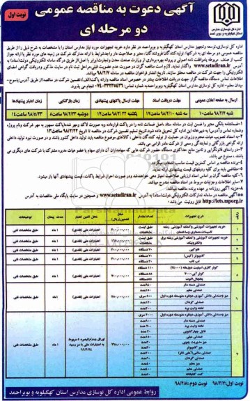 مناقصه عمومی , مناقصه  خرید تجهیزات