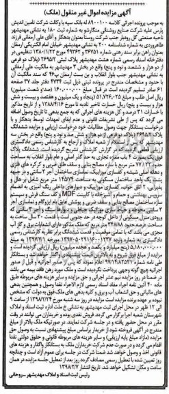 مزایده ،مزایده ششدانگ پلاک 4 باب مغازه تجاری