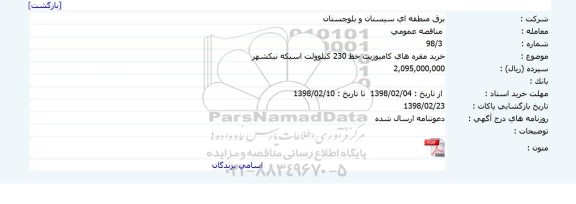 مناقصه خرید مقره های کامپوزیت 