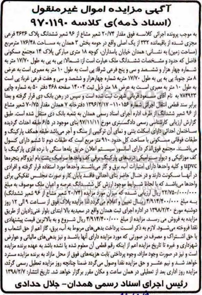 مزایده ،مزایده 20.74 شعیر مشاع از 96 شعیر ششدانگ پلاک