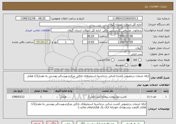 استعلام ارائه خدمات درخصوص کشت شالی درحاشیه استخرهای خاکی مرکزشهیددکتر بهشتی به مقدار1/2 هکتار